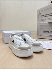 BLACK STAR PLATFORM SNEAKER IN WHITE CALFSKIN AND SUEDE