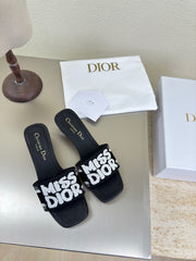 DWAY HEELED SLIDE EMBROIDERED COTTON AND BLACK MISS DIOR ALLOVER MOTIF 35 MM