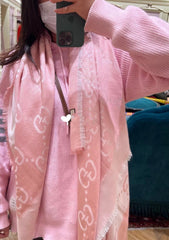 JACQUARD SILK WOOL SHAWL 140 CM LIGHT PINK 401260