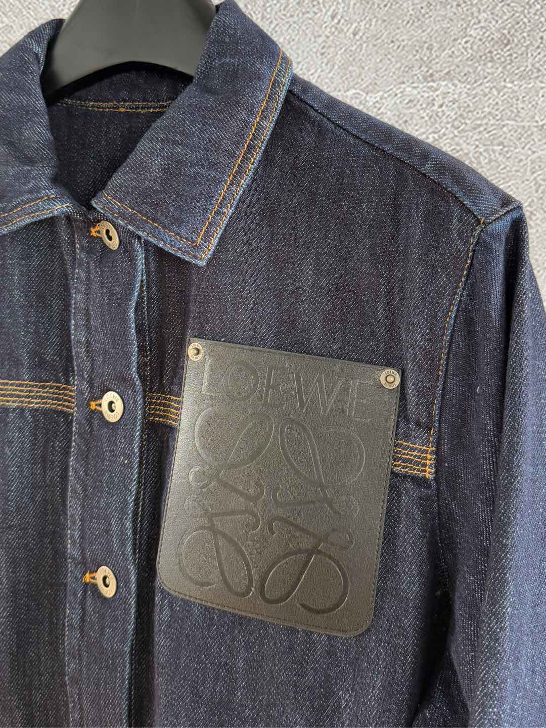 Loewe Pocket Leather Jacket Dark Blue Denim Cotton