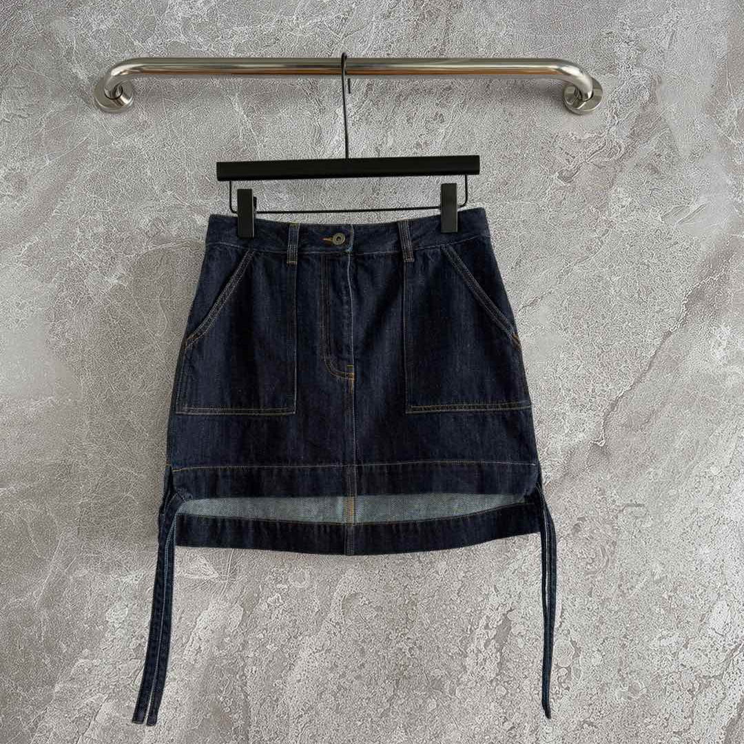 Loewe Pocket Leather Skirt Dark Blue Denim Cotton