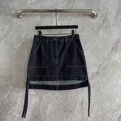 Loewe Pocket Leather Skirt Dark Blue Denim Cotton
