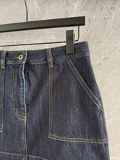 Loewe Pocket Leather Skirt Dark Blue Denim Cotton