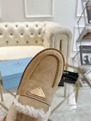 SUEDE LOAFER LIGHT FRENCH BEIGE WITH SHEARLING LINING