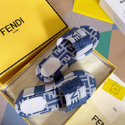 FENDI PLATFORM WEDGES IN NAVY BLUE MIX BEIGE FF MONOGRAM FABRIC