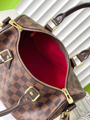 SPEEDY BANDOLIÈRE 25 IN DARK BROWN DAMIER EBENE CANVAS GOLD HARDWARE