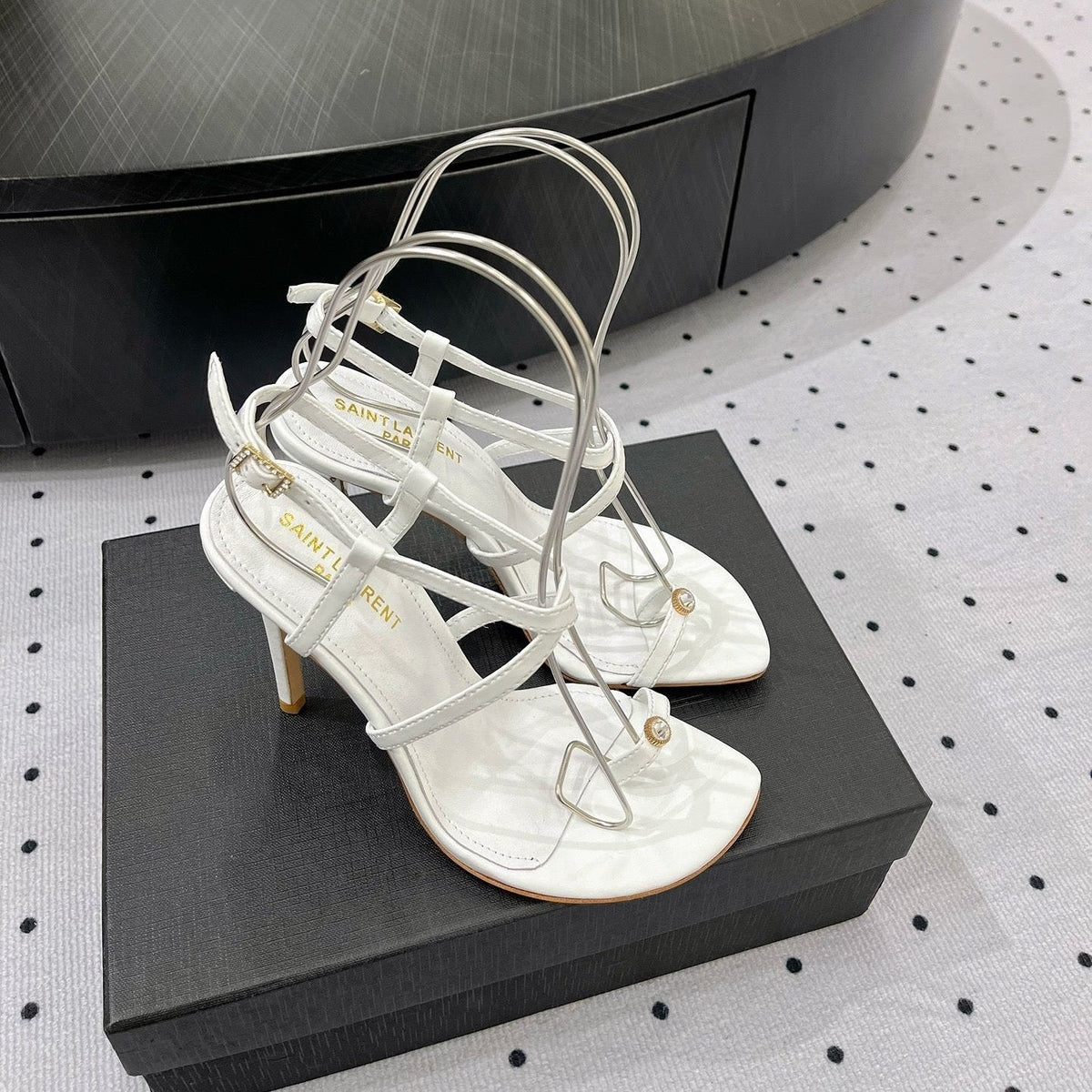 SL LINDEN HEELED SANDALS WHITE CALFSKIN