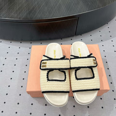Sandals Ivory With Black Border Fabric
