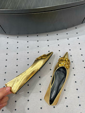 POINTED BB GOLD BUCKLE BALLET FLAT IN GOLD METALLIC SHINY CALFSKIN