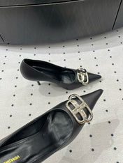 HEELED PUMPS 65 MM IN BLACK SMOOTH LAMBSKIN SILVER HARDWARE