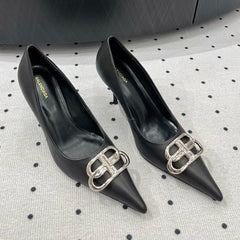 HEELED PUMPS 65 MM IN BLACK SMOOTH LAMBSKIN SILVER HARDWARE