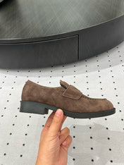 TRIANGLE LOGO LOAFER IN WOOD BROWN SUEDE