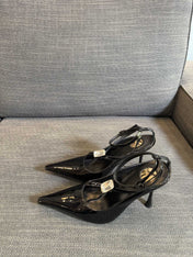 HIGH SANDAL ATTACHED GEM IN BLACK GLOSSY CALFSKIN