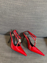 HIGH SANDAL ATTACHED GEM IN RED GLOSSY CALFSKIN