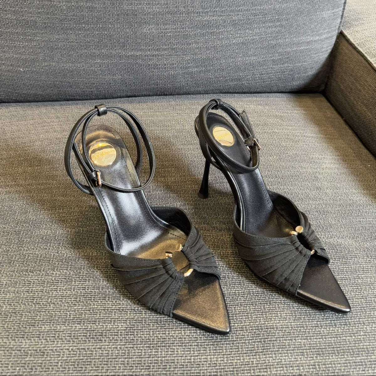 LOLA HIGH SANDALS IN BLACK SMOOTH LAMBSKIN AND DRAPED JERSEY