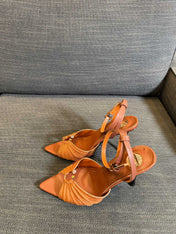 LOLA HIGH SANDALS IN TANGELO ORANGE SMOOTH LAMBSKIN AND DRAPED JERSEY