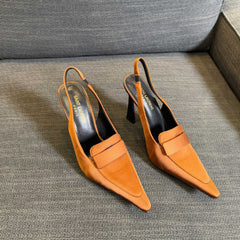 POINTED-TOE SLINGBACK PUMPS IN TANGELO ORANGE SILK