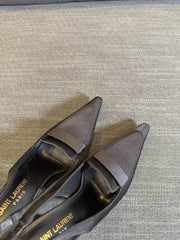 POINTED-TOE SLINGBACK PUMPS IN BLACK SILK