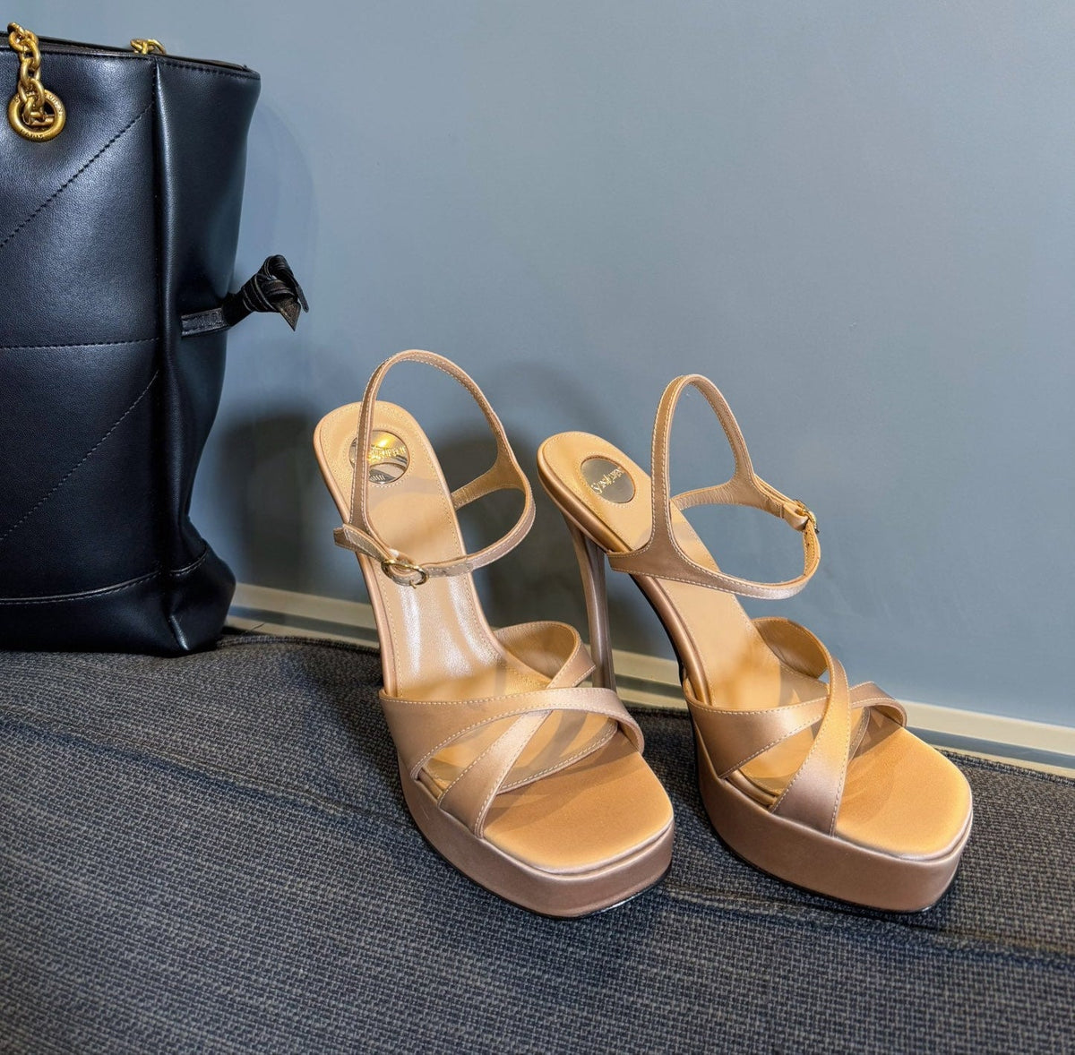 DEBBIE PLATFORM SANDALS IN BEIGE SATIN