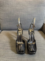 LA SCANDALE PLATFORM SANDALS IN BLACK GLOSSY CALFSKIN