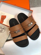 GABRIEL SANDAL MULE IN BRONZE BROWN CALFSKIN