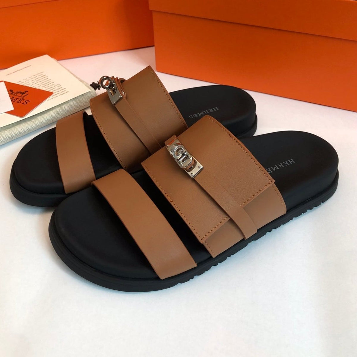 GABRIEL SANDAL MULE IN BRONZE BROWN CALFSKIN
