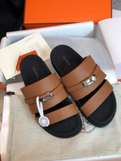 GABRIEL SANDAL MULE IN BRONZE BROWN CALFSKIN
