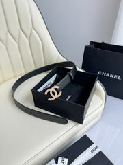 CC BELT 30MM IN BLACK SMOOTH CALFSKIN GOLD HARDWARE ATTACH RHINSTONES