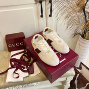 GUCCI 26S SNEAKER IN CREAM WHITE SUEDE AND CANVAS