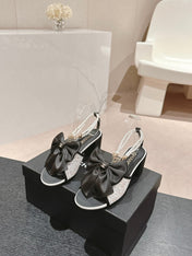 HIGH SANDAL WITH PEARL CHAIN BLACK LAMBSKIN WITH WHITE RHINESTONES