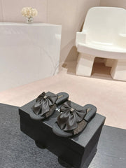 BOW LADY SLIPPERS BLACK LAMBSKIN WITH RHINESTONES