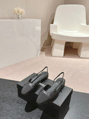 SLINGBACKS IN BLACK LAMBSKIN AND SATIN