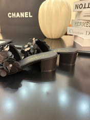 MID HEEL 45 MM MULE IN BLACK CALFSKIN