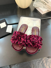 FLAT MULE 15 MM IN PLUM PURPLE VELVET