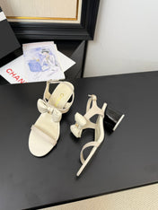 MID HEEL 45 MM SANDALS IN WHITE CREAM CALFSKIN