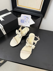 MID HEEL 45 MM SANDALS IN WHITE CREAM CALFSKIN