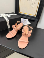 MID HEEL 45 MM SANDALS IN PEACH PINK CALFSKIN