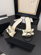 WHITE GROSGRAIN CANVAS BOW MULE SANDALS 90 MM