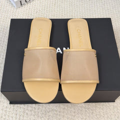 FLAT SLIDE IN FLAX YELLOW MESH AND SUEDE