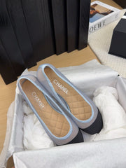 BALLET FLAT IN BLACK FABRIC AND BABY BLUE MESH