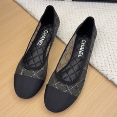 BALLET FLAT IN BLACK FABRIC AND MESH