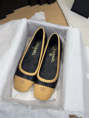 BALLET FLAT IN BLACK MIX PEANUT BROWN CALFSKIN