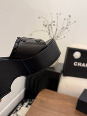 CHANEL 26S WEDGE SANDALS 95 MM IN BLACK CALFSKIN STYLE 1