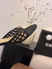 CHANEL 26S HIGH HEELS SANDALS 60 MM IN BLACK WOVEN LAMBSKIN