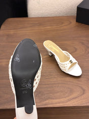CHANEL 26S HIGH HEELS SANDALS 60 MM IN WHITE WOVEN LAMBSKIN