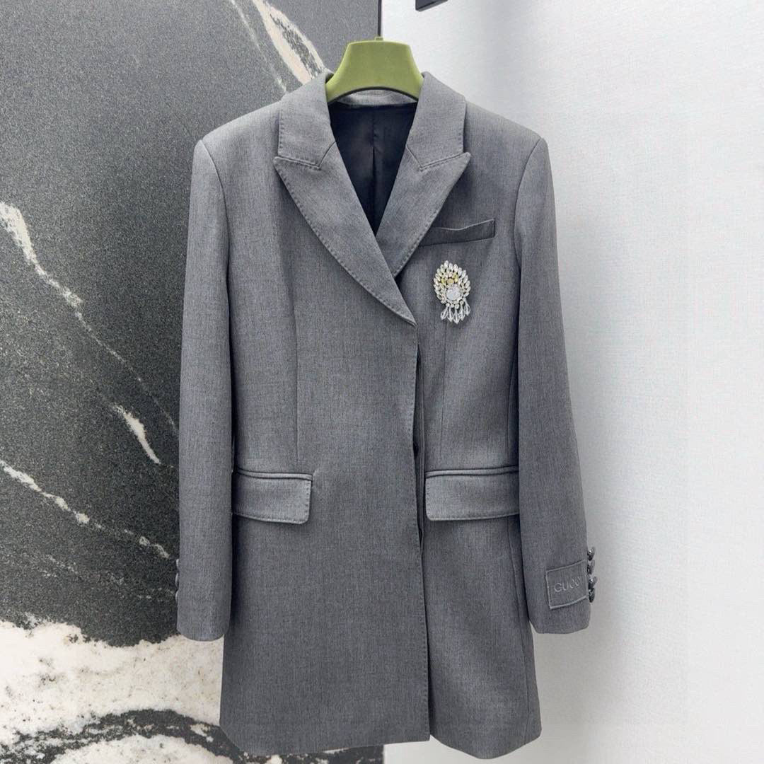 Gucci Suit Jacket Gray Polyester Fiber