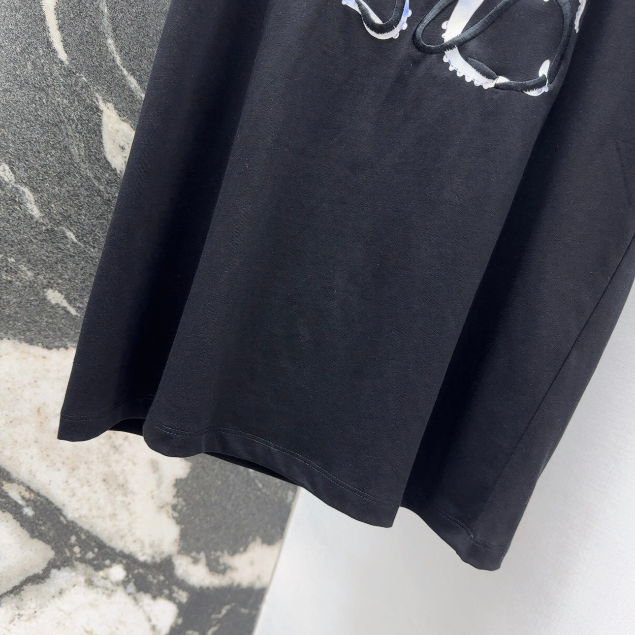 Loewe Octopus Print Embroidered Short-sleeved T-shirt Black Cotton