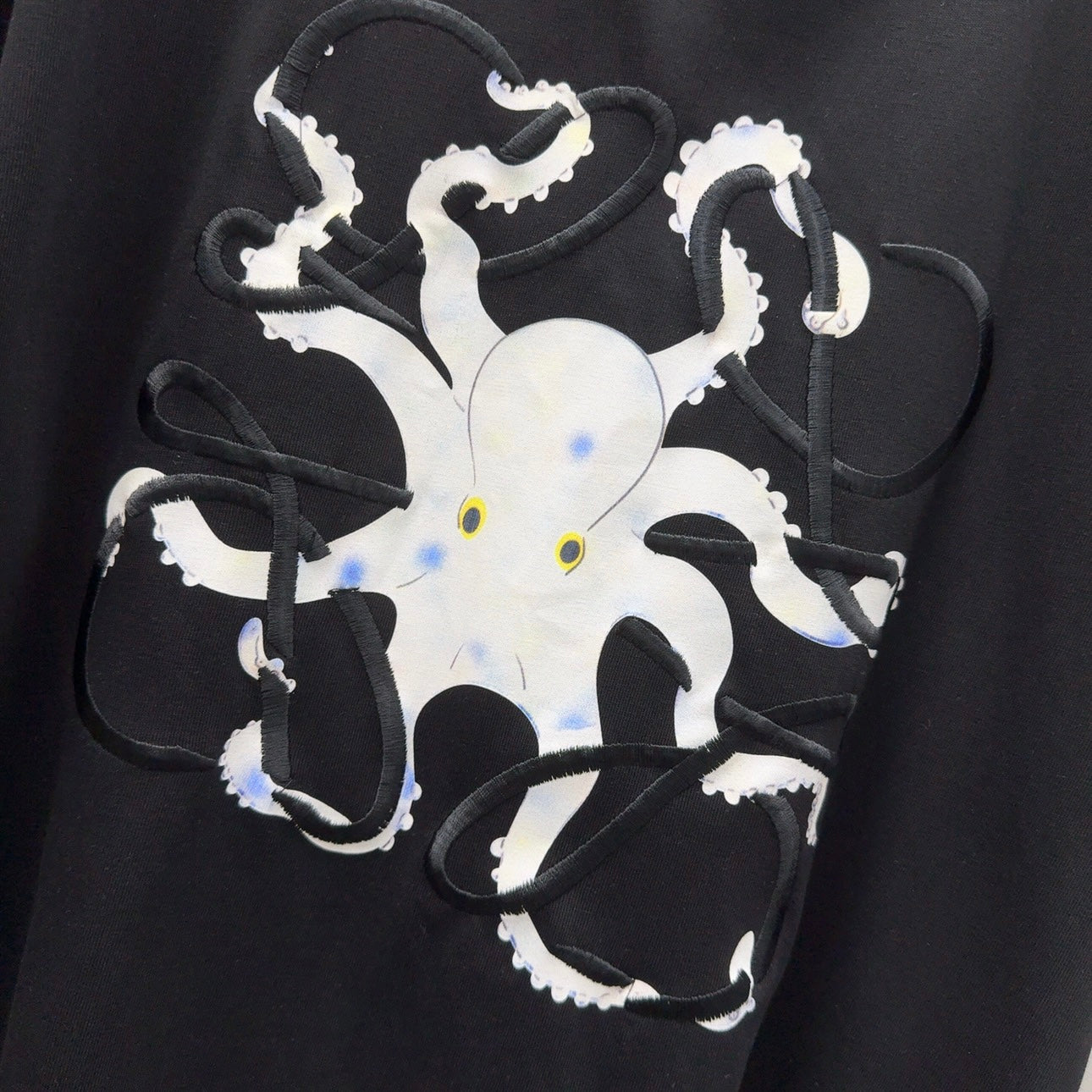 Loewe Octopus Print Embroidered Short-sleeved T-shirt Black Cotton