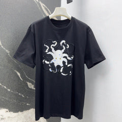 Loewe Octopus Print Embroidered Short-sleeved T-shirt Black Cotton