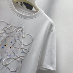 Loewe Octopus Print Embroidered Short-sleeved T-shirt White Cotton